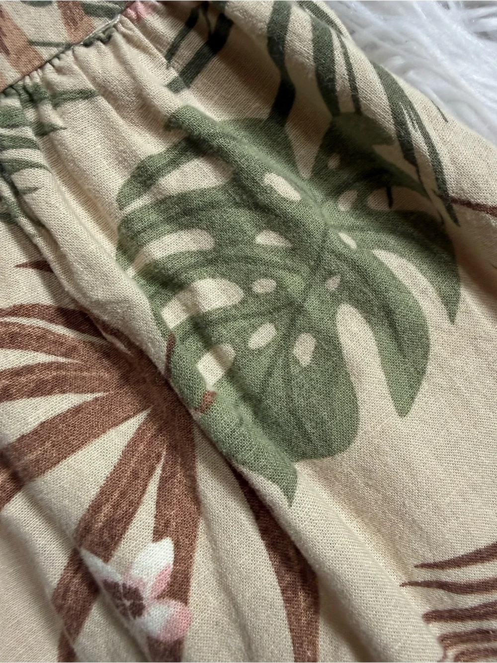Girls' Tropical Leaf Print Sundress - Beige Green